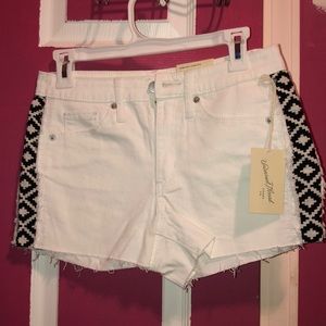 White jean shorts with black & white patten